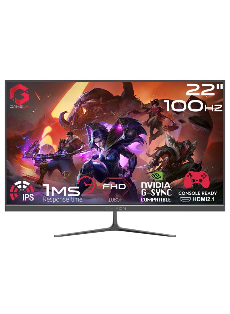 GameOn 22 inch FHD 100hz IPS Gaming Monitor, MPRT 0.5ms, HDMI 2.1,  Support PS5 GOES22FHD100IPS BLACK  - Image 1