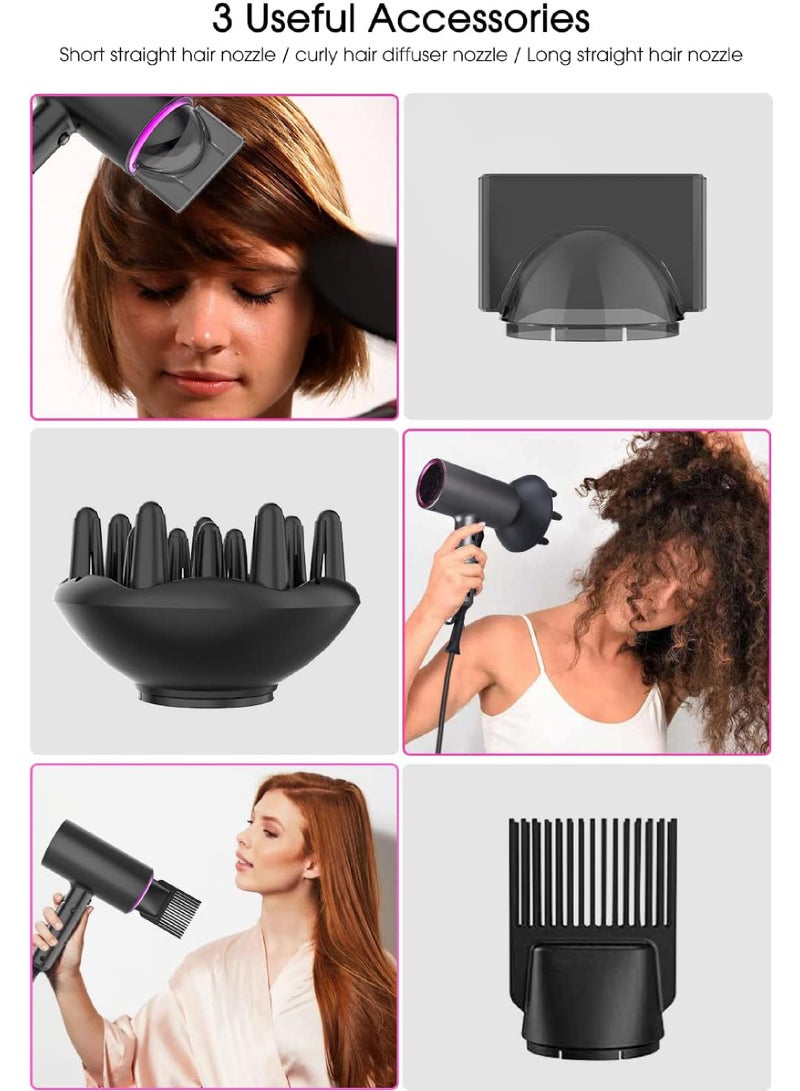 Rock Pow - 1800W Ionic Hair Dryer Professional Salon Hair Blow Dryer 3 Heating/2 Speed/Cold Settings Blow Dryer with 2 Concentrator 1 Diffuser Foldable Hair Dryer For Home Salon Travel Black - Image 1