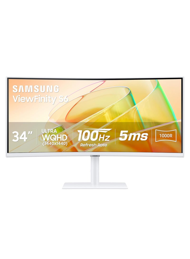 Samsung 34 inch S65TC ViewFinity S6 Monitor,VA UWQHD Display, 100Hz Refresh Rate, 5ms Response Time, 1000R Curvature, Built-In Speaker, KVM Switch, FreeSync Technology, LS34C650TAMXUE White - Image 1