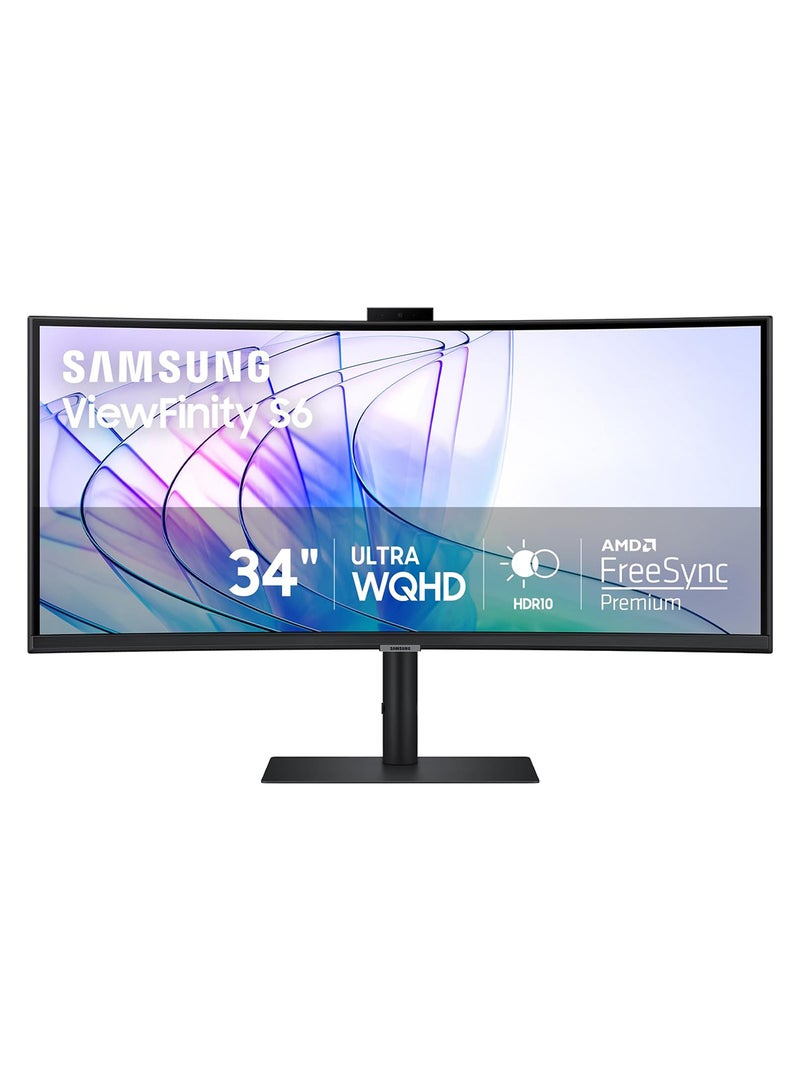 Samsung 34 inch ViewFinity Ultra WQHD 100hz Monitor, 5ms , 5MP IR Camera, In Build Speaker, Eye Saver Mode, FreeSync, KVM Switch,  S6 S65VC Monitor Black - Image 1