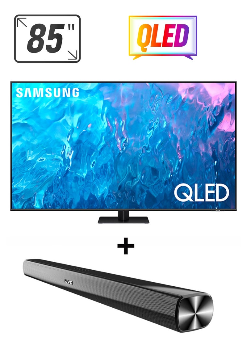 Samsung - 85 Inch QLED 4K Smart TV 2023 + 2.0CH Soundbar Plus Bluetooth, Usb, Fm Radio With 600W PMPO Black 85Q70C+THN322B Titan Gray - Image 1