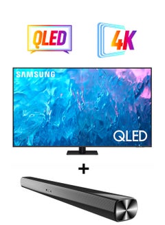 85 Inch QLED 4K Smart TV 2023 + 2.0CH Soundbar Plus Bluetooth, Usb, Fm Radio With 600W PMPO Black 85Q70C+THN322B Titan Gray