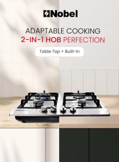 Nobel Built-In Hobs, 4 Gas Burners with Flame Failure Device, Energy Saving Burner, Stainless Steel Panel, Cast Iron Pan Support, Elegant Knob, Auto Ignition NBH6401 Stainless Steel  - Image 3
