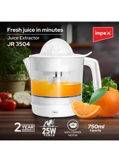 Impex Juice Extractor 25W Powerful Copper Motor 750 ml 25 W JR 3504 White  - Image 2