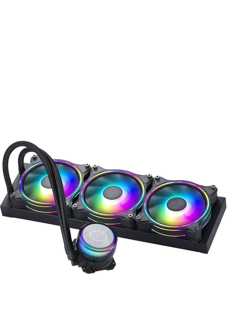 كولر ماستر مبرد سائل لوحدة المعالجة المركزية MasterLiquid ML360 Illusion Close-Loop AIO، قبة شفافة، مضخة حجرة مزدوجة من الجيل الثالث، مبرد 240، هالة مزدوجة MF120 لمعالجات AMD Ryzen/Intel 1200/1151 | MLX-D36M-A18P2-R1  - Image 1