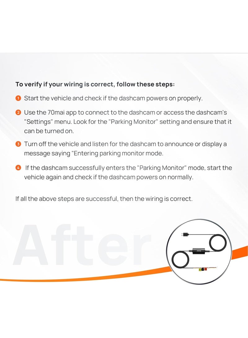 70 ماي 70mai UP03 مجموعة الأسلاك USB صغير 10ft كاميرات لوحة القيادة السيارة 12-30 فولت إلى 5 فولت/2.4A 24 ساعة قوة مراقبة وقوف السيارات - Image 3