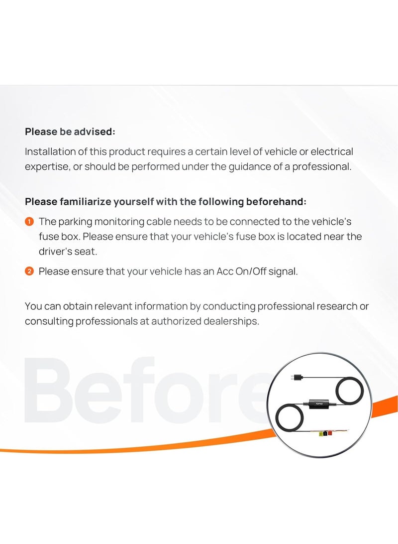 70 ماي 70mai UP03 مجموعة الأسلاك USB صغير 10ft كاميرات لوحة القيادة السيارة 12-30 فولت إلى 5 فولت/2.4A 24 ساعة قوة مراقبة وقوف السيارات - Image 2