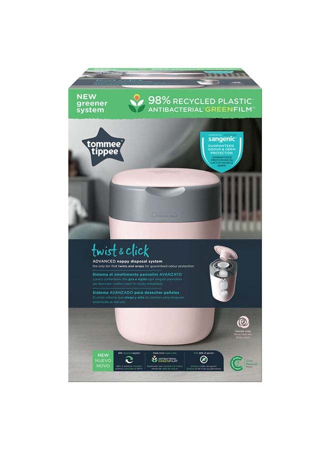 Baby Gift - Twist And Click Advanced Nappy Bin, Eco-Friendlier System, Includes 1x Refill Cassette With Sustainably Sourced Antibacterial Greenfilm, Pink - Image 1