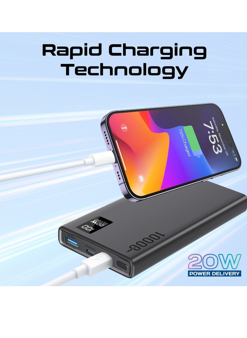 PROMATE - 10000 mAh Promate Universal 10000mAh Ultra-Slim Power Bank,  with 20W USB-C Input/Output Port, QC 3.0 Output, USB-C Ports, LCD Screen and Over-Heating Protection for Smartphones and Tablets, Bolt-10PD Black - Image 1