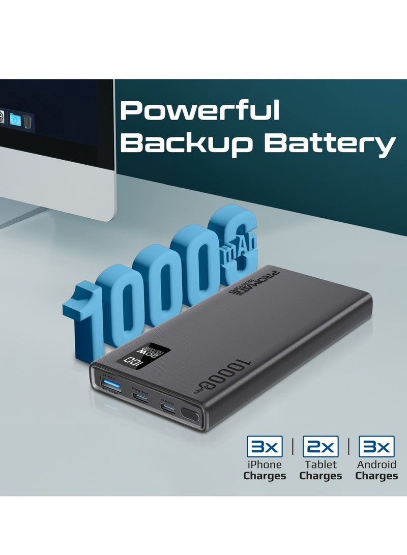 PROMATE - 10000 mAh Promate Universal 10000mAh Ultra-Slim Power Bank,  with 20W USB-C Input/Output Port, QC 3.0 Output, USB-C Ports, LCD Screen and Over-Heating Protection for Smartphones and Tablets, Bolt-10PD Black - Image 1