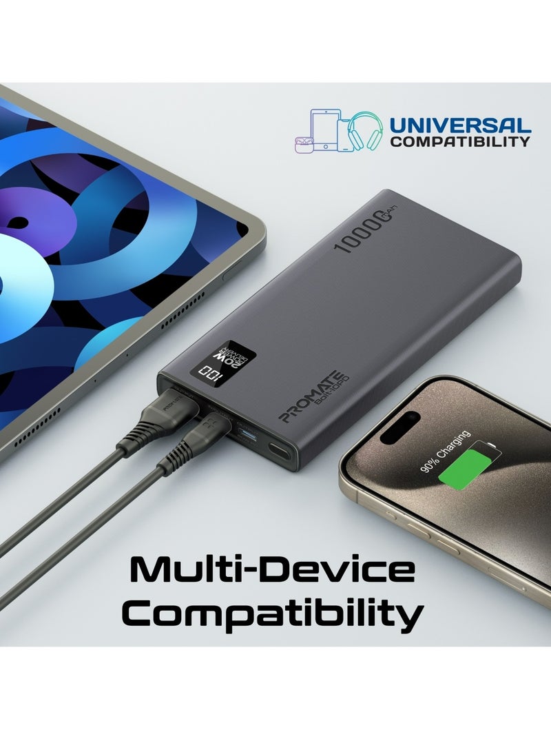 PROMATE - 10000 mAh Promate Universal 10000mAh Ultra-Slim Power Bank,  with 20W USB-C Input/Output Port, QC 3.0 Output, USB-C Ports, LCD Screen and Over-Heating Protection for Smartphones and Tablets, Bolt-10PD Black - Image 1