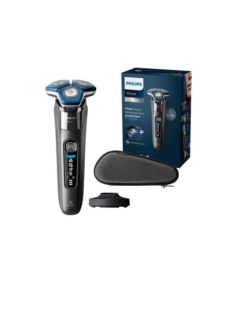 Philips Shaver Series 7000 - Wet & Dry Mens Electric Shaver with SkinIQ Technology, Pop-up Trimmer, Charging Stand, Travel Case and Cleaning Brush Model S7887 Grey 