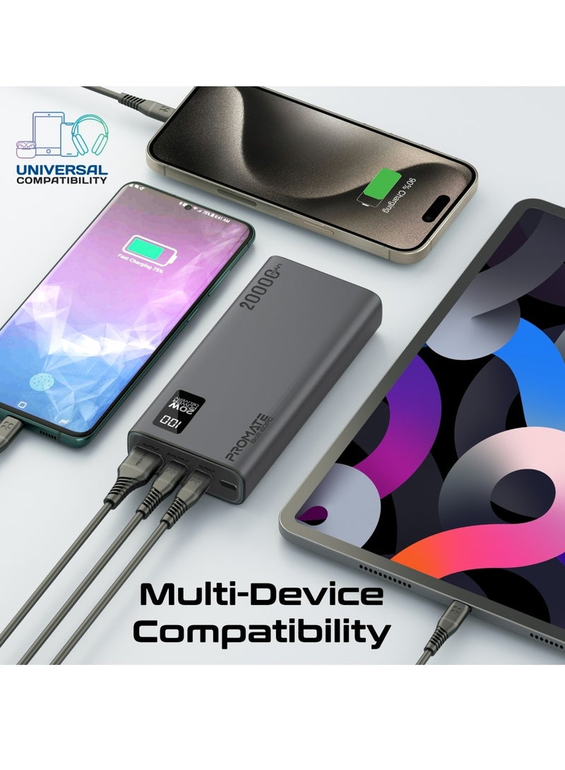 PROMATE - 20000 mAh Universal Ultra-Slim Power Bank with 20W USB-C Input/Output Port, QC 3.0 Output, USB-C Ports, LCD Display and Over-Heating Protection for Smartphones and Tablets, Bolt-20PD Black - Image 1