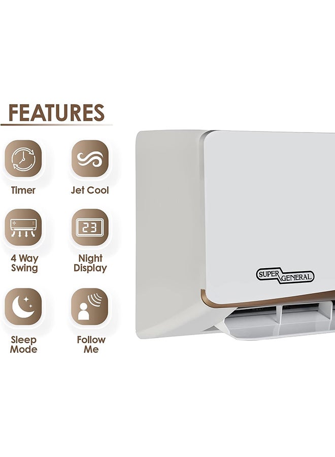 SUPER GENERAL - Split Air Conditioner, 18000 BTU, Rotary Compressor, Auto Restart, Gold Fin, 4-Way Swing - 115.5 x 41.5 x 31.5 cm, 1 Year Warranty 1500 W SGS195AE White - Image 1