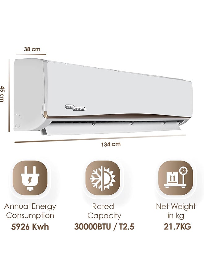 SUPER GENERAL Split Air Conditioner, 30000 BTU, Rotary Compressor, Auto Restart, Gold Fin, 4-Way Swing - 134 x 45 x 38 cm, 1 Year Warranty 2500 W SGS315NE White  - Image 2