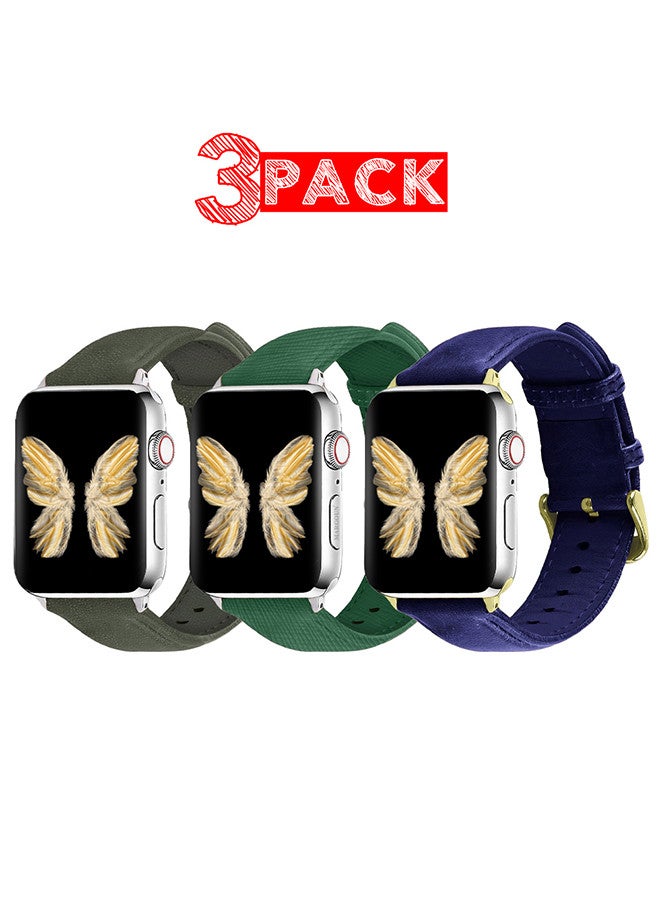 MARGOUN - 3 Pack For Apple Watch Band 38mm/40mm/41mm Leather Band Buckle Strap Wristband Compatible with Apple watch series 7/6/5/4/3/2/1/SE MIX9 - Image 1