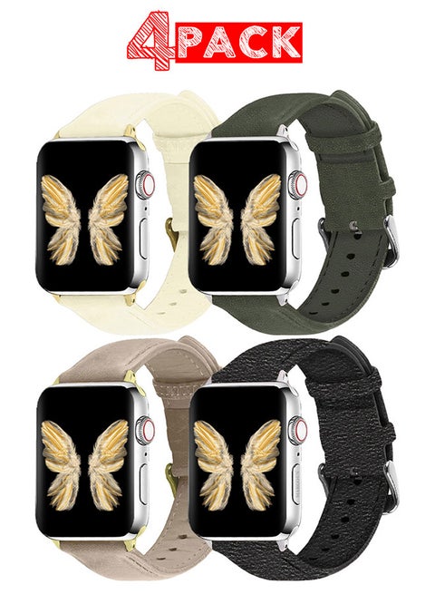 4 Pack For Apple Watch Band 38mm/40mm/41mm Leather Band Buckle Strap Wristband Compatible with Apple watch series 7/6/5/4/3/2/1/SE MIX7
