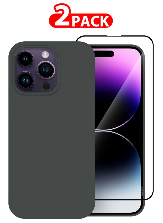 MARGOUN 2 Pack For iPhone 14 Pro Case and Screen Protector Silicone Case Full Body Protective Cover Shockproof Slim Phone Case Anti-Scratch Soft Microfiber Lining Grey - Image 1