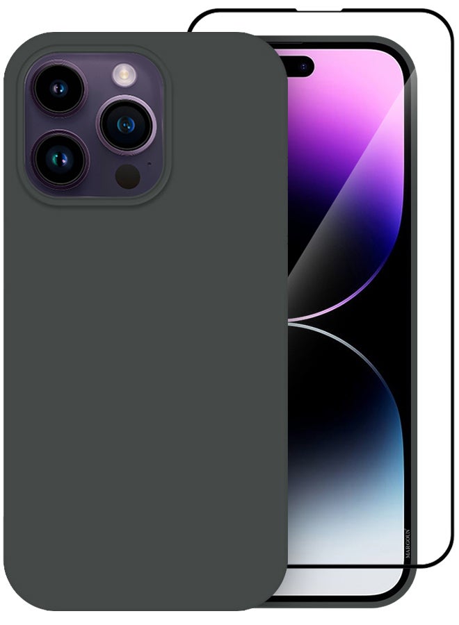 MARGOUN 2 Pack For iPhone 14 Pro Case and Screen Protector Silicone Case Full Body Protective Cover Shockproof Slim Phone Case Anti-Scratch Soft Microfiber Lining Grey - Image 2