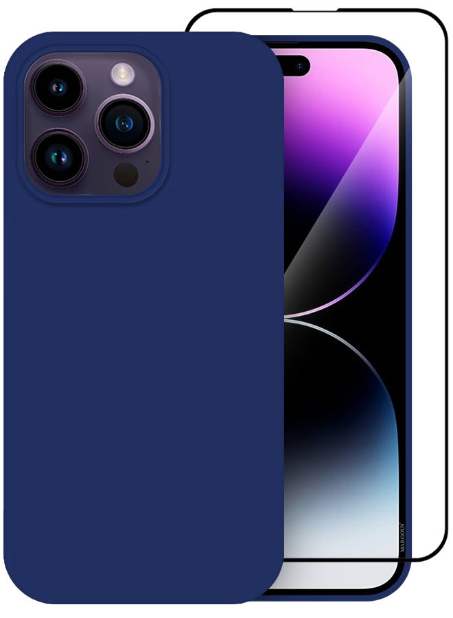 مارجون 2 Pack For iPhone 14 Pro Case and Screen Protector Silicone Case Full Body Protective Cover Shockproof Slim Phone Case Anti-Scratch Soft Microfiber Lining Blue - Image 2