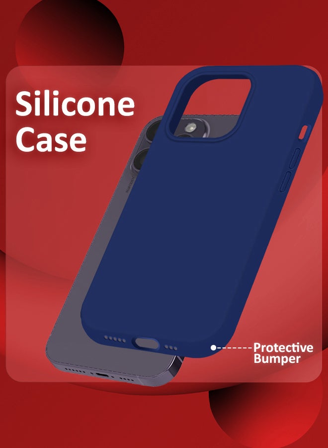 MARGOUN iPhone 14 Pro Case Silicone Case Full Body Protective Cover Shockproof Slim Phone Case Anti-Scratch Soft Microfiber Lining Blue - Image 2