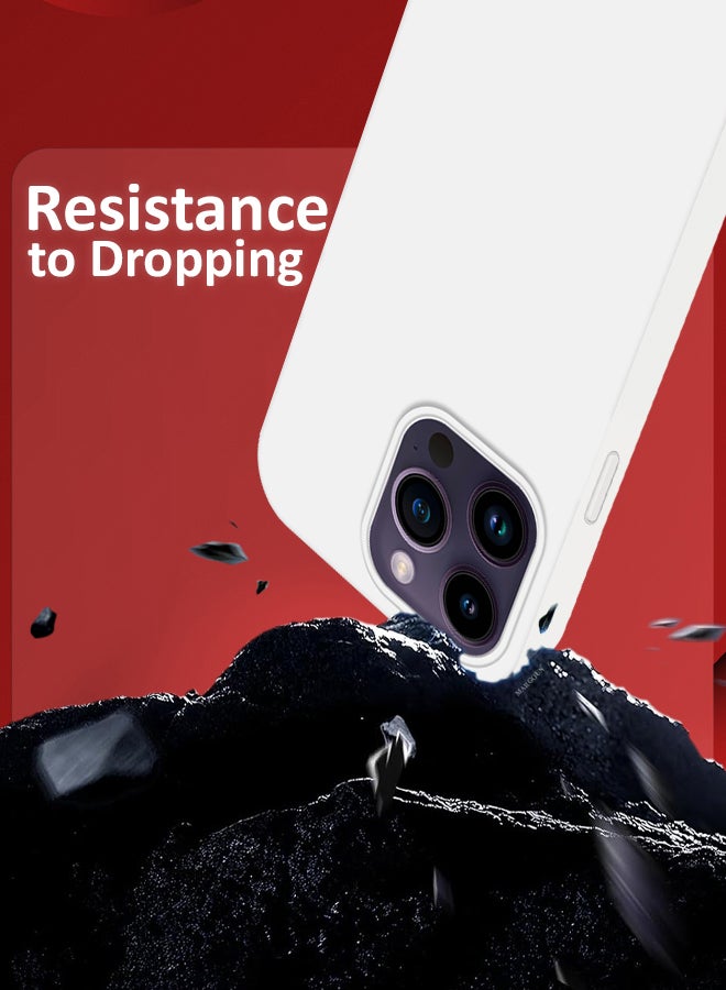 MARGOUN iPhone 14 Pro Case Silicone Case Full Body Protective Cover Shockproof Slim Phone Case Anti-Scratch Soft Microfiber Lining White - Image 3