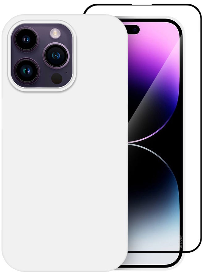 MARGOUN 2 Pack For iPhone 14 Pro Max Case and Screen Protector Silicone Case Full Body Protective Cover Shockproof Slim Phone Case Anti-Scratch Soft Microfiber Lining White - Image 2