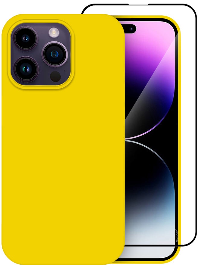 مارجون 2 Pack For iPhone 14 Pro Max Case and Screen Protector Silicone Case Full Body Protective Cover Shockproof Slim Phone Case Anti-Scratch Soft Microfiber Lining Yellow - Image 2