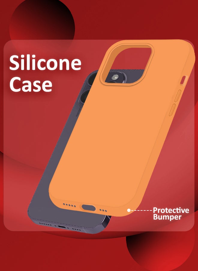 MARGOUN iPhone 14 Pro Max Case Silicone Case Full Body Protective Cover Shockproof Slim Phone Case Anti-Scratch Soft Microfiber Lining Orange - Image 2