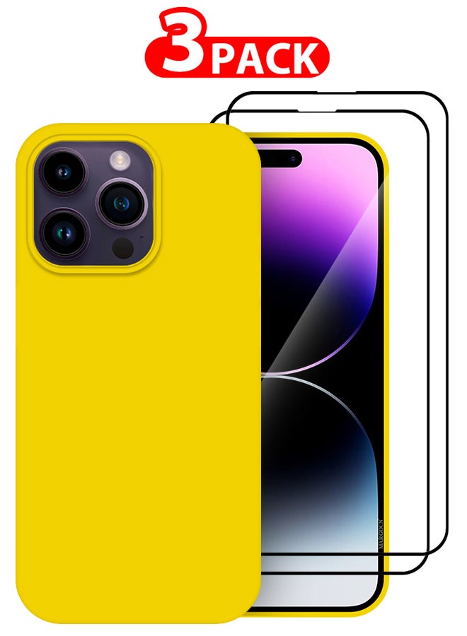 MARGOUN 3 Pack For iPhone 14 Pro Max Case and 2 Screen Protectors Silicone Case Full Body Protective Cover Shockproof Slim Phone Case Anti-Scratch Soft Microfiber Lining Yellow - Image 1