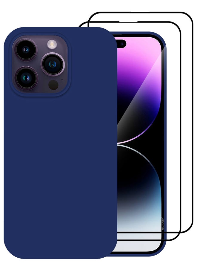 MARGOUN - 3 Pack For iPhone 14 Pro Max Case and 2 Screen Protectors Silicone Case Full Body Protective Cover Shockproof Slim Phone Case Anti-Scratch Soft Microfiber Lining Blue - Image 1