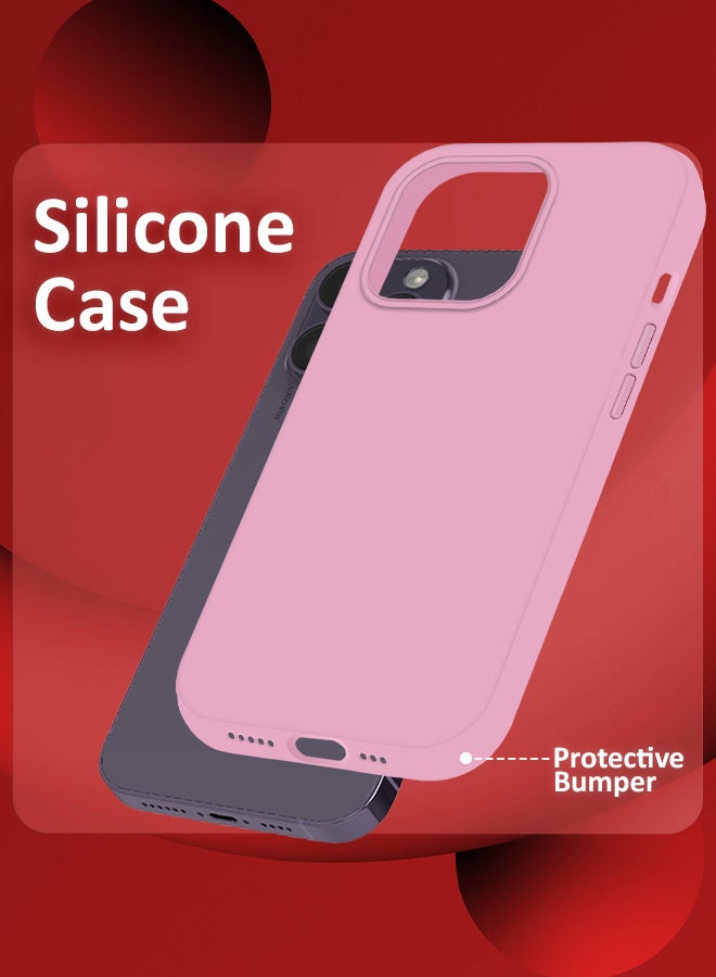 مارجون iPhone 14 Pro Max Case Silicone Case Full Body Protective Cover Shockproof Slim Phone Case Anti-Scratch Soft Microfiber Lining Pink - Image 2