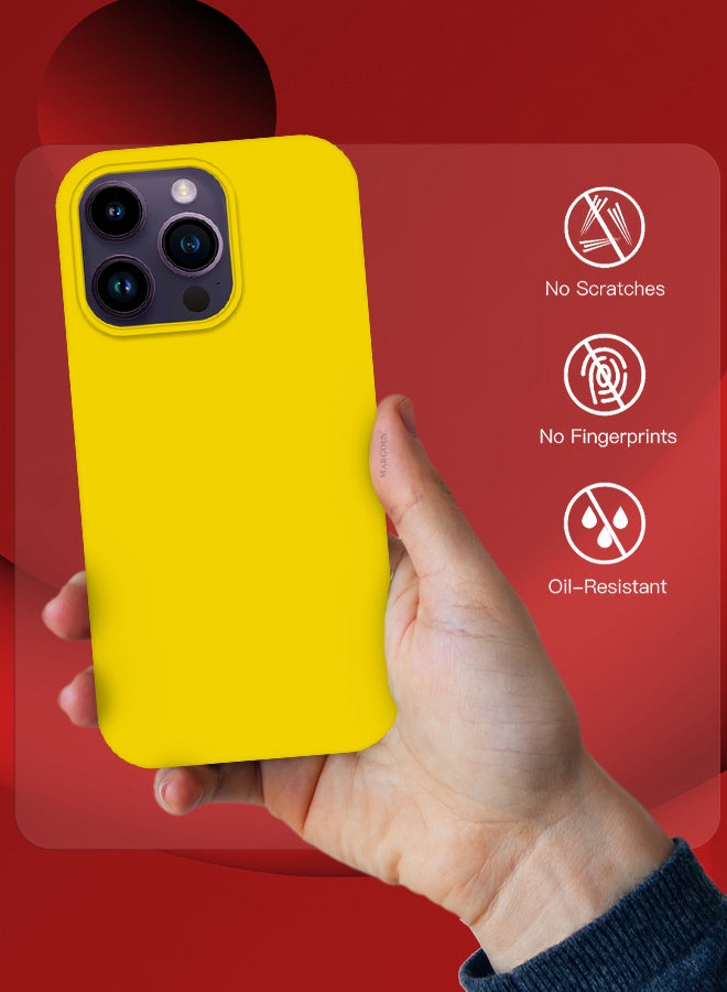 MARGOUN iPhone 14 Pro Max Case Silicone Case Full Body Protective Cover Shockproof Slim Phone Case Anti-Scratch Soft Microfiber Lining Yellow - Image 4