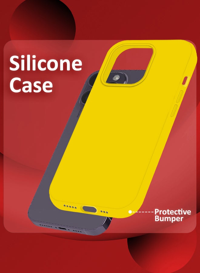 MARGOUN iPhone 14 Pro Max Case Silicone Case Full Body Protective Cover Shockproof Slim Phone Case Anti-Scratch Soft Microfiber Lining Yellow - Image 2