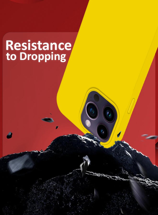 MARGOUN iPhone 14 Pro Max Case Silicone Case Full Body Protective Cover Shockproof Slim Phone Case Anti-Scratch Soft Microfiber Lining Yellow - Image 3