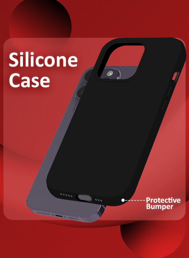 MARGOUN iPhone 14 Pro Max Case Silicone Case Full Body Protective Cover Shockproof Slim Phone Case Anti-Scratch Soft Microfiber Lining Black - Image 2