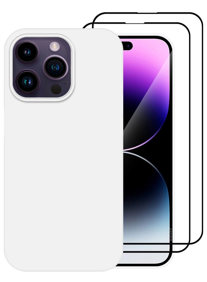 MARGOUN 3 Pack For iPhone 14 Pro Case and 2 Screen Protectors Silicone Case Full Body Protective Cover Shockproof Slim Phone Case Anti-Scratch Soft Microfiber Lining White - Image 2