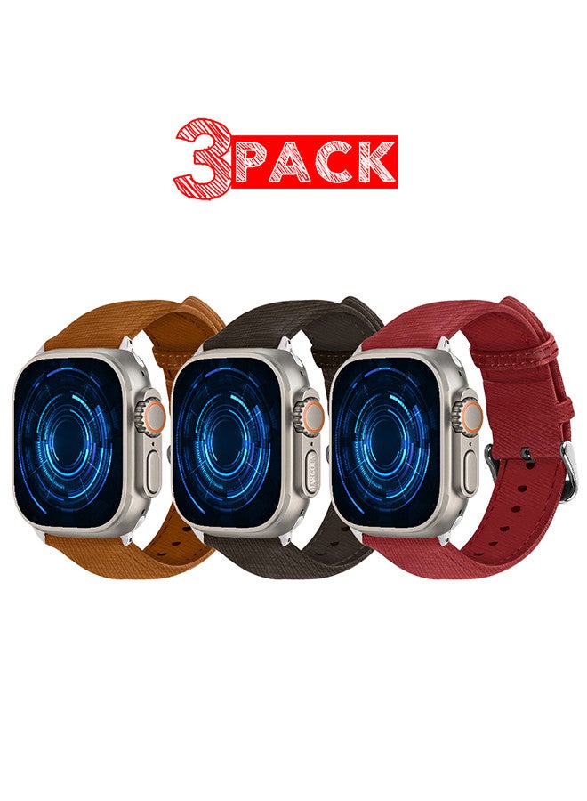 MARGOUN 3 Pack For Apple Watch Band 49mm/45mm/44mm Leather Band Buckle Strap Wristband Compatible with Apple watch series Ultra2/Ultra/8/7/SE/5/4/3/2/1 MIX3 - Image 1