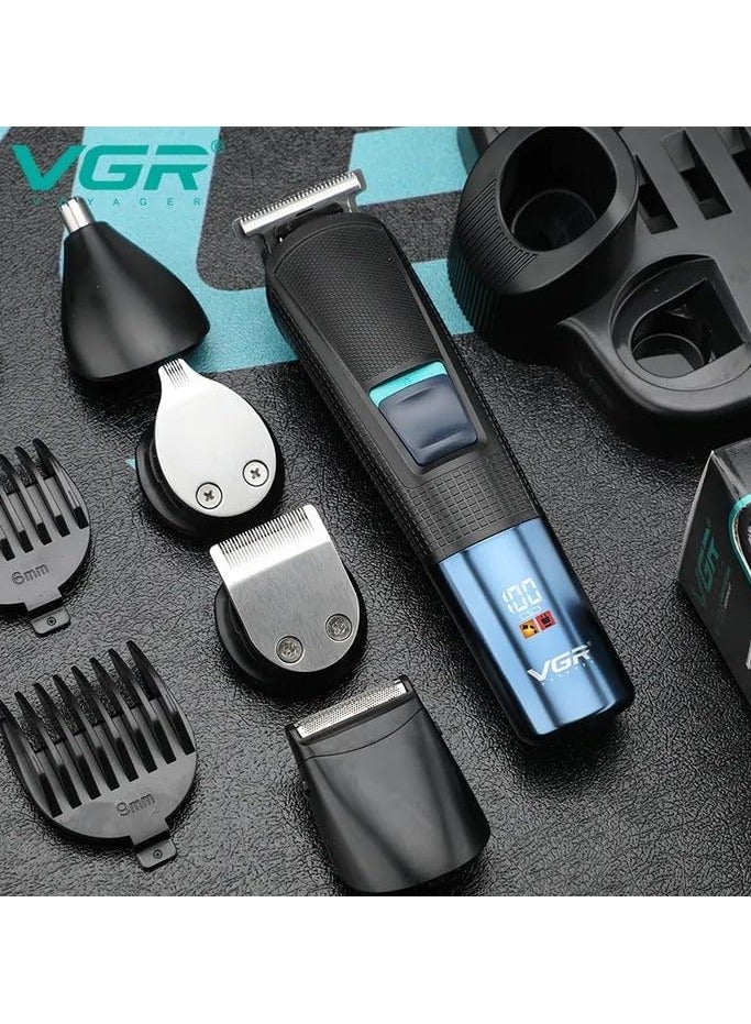 VGR V-108 Professional 10 in 1 Grooming Kit with LED Display, All in one Trimmer for Men,Suitable for Face, head, Nose,Ear & Body Grooming, 120 min Runtime (Black, Blue) 1 Year Warranty
