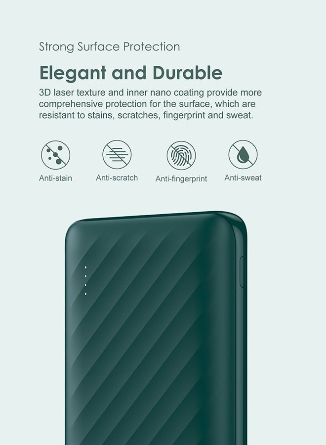 10000 mAh Toast 10 PD Pro II Powerbank with 20W Fast Charging,Type C & USBs Triple Output,Multi-Layer Protection Green