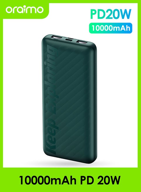 10000 mAh Toast 10 PD Pro II Powerbank with 20W Fast Charging,Type C & USBs Triple Output,Multi-Layer Protection Green