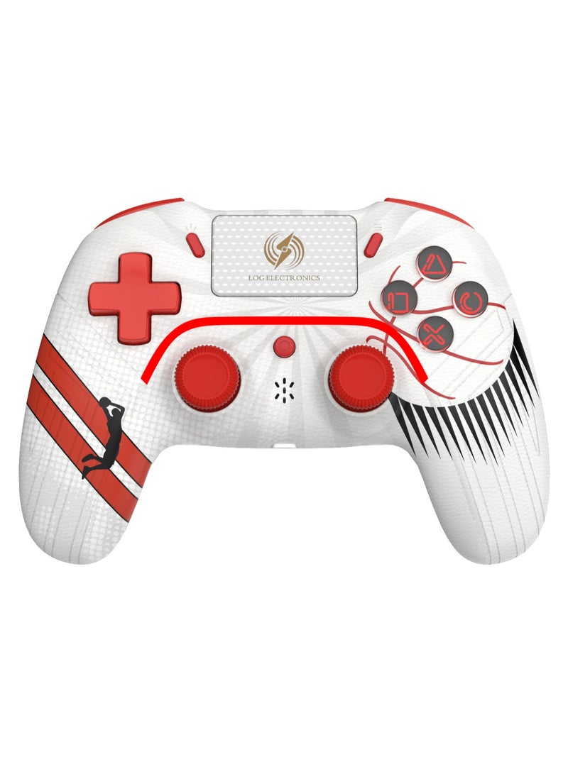 Log Electronics White Red Wireless Controller Compatible with PS4/PS4 Pro/PS4 Slim/PC/iOS 13.4/Android 10, Gaming Controller with Touchpad, Motion Sensor, Speaker, Headphone Jack, LED and Back Button  - Image 1