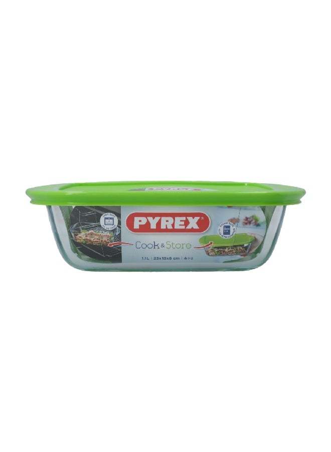 PYREX Microwave Safe Rectangular Dish with Lid Clear and Green 1.1 L 215P000/7046  - Image 2