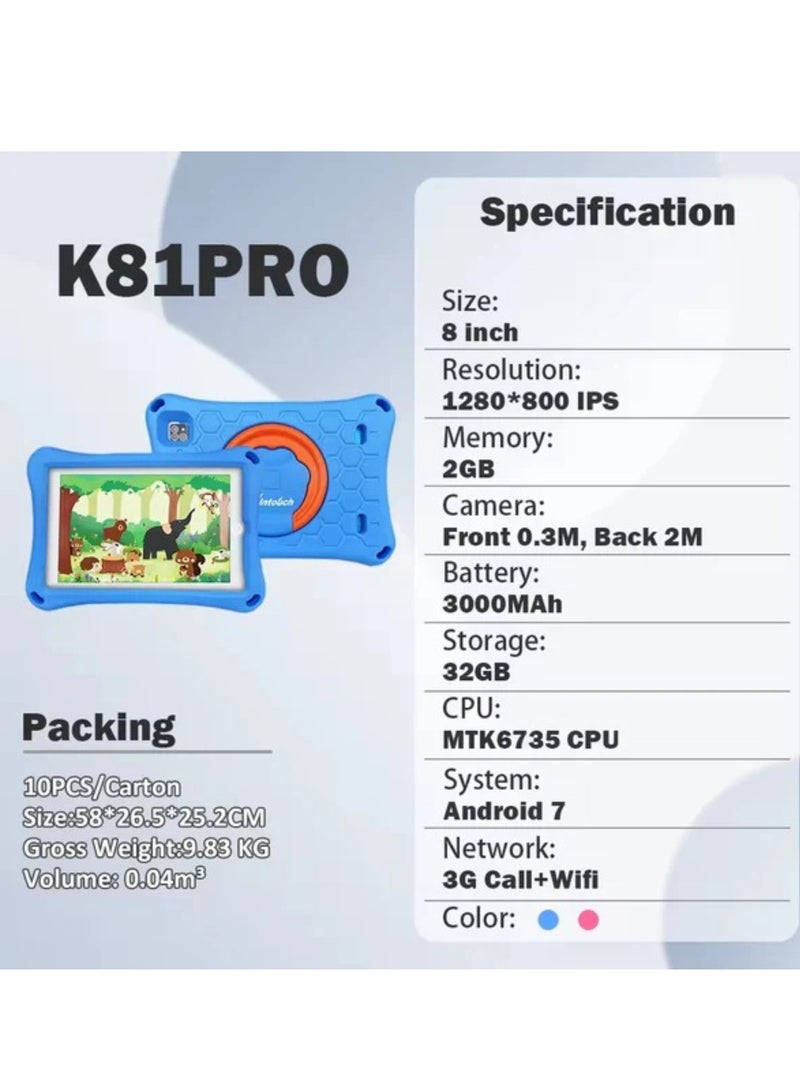 Wintouch - K81 Pro Educational Children's Tab, 32 GB Memory, 8-Inch Screen Size, Wi-Fi, And Supports A SIM Card Green - Image 1