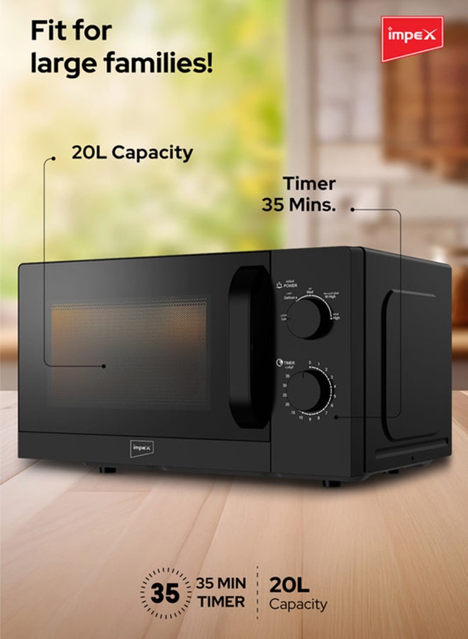 إمبكس فرن ميكروويف - سعة 20 لترًا مع 5 مستويات طاقة للميكروويف، واستهلاك طاقة 1100 واط مع مخرج طاقة ميكروويف بقدرة 700 واط، وإشارة نهاية الطهي، وباب يد سحب مريح، وتردد 50 هرتز - Image 4