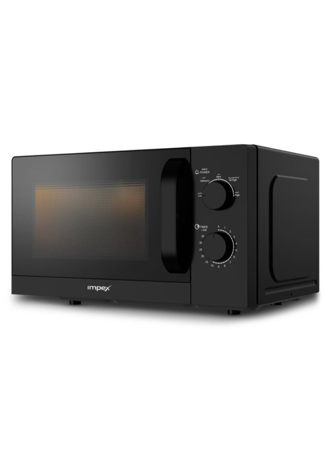Impex 20L Microwave Oven – 2 Year Warranty, 700W Power, 5 Cooking Levels with Defrost, 35 Min Timer, 255mm Turntable Glass Tray, Pull Handle, Compact Design Easy Cooking Kitchen Appliance, 220-240V 20 L 700 W MO 8101A Black - Image 3