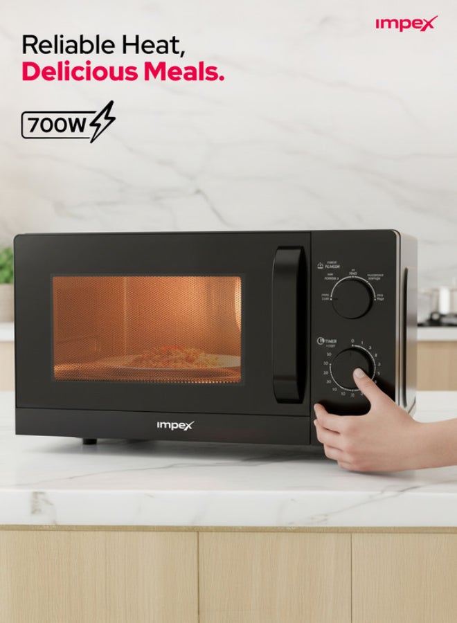 Impex 20L Microwave Oven – 2 Year Warranty, 700W Power, 5 Cooking Levels with Defrost, 35 Min Timer, 255mm Turntable Glass Tray, Pull Handle, Compact Design Easy Cooking Kitchen Appliance, 220-240V 20 L 700 W MO 8101A Black - Image 4