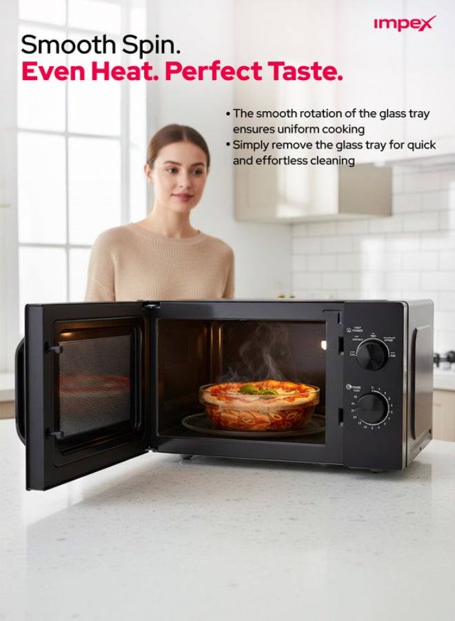 Impex 20L Microwave Oven – 2 Year Warranty, 700W Power, 5 Cooking Levels with Defrost, 35 Min Timer, 255mm Turntable Glass Tray, Pull Handle, Compact Design Easy Cooking Kitchen Appliance, 220-240V 20 L 700 W MO 8101A Black - Image 5