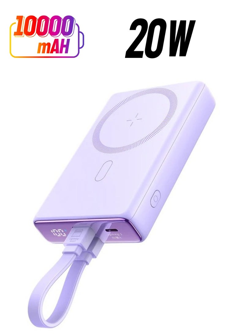 JOYROOM 10000 mAh JR-PBM01 PD 20W Phone Power Bank Magnetic Wireless Charger with Built-in Cable / Kickstand - Purple - Image 1