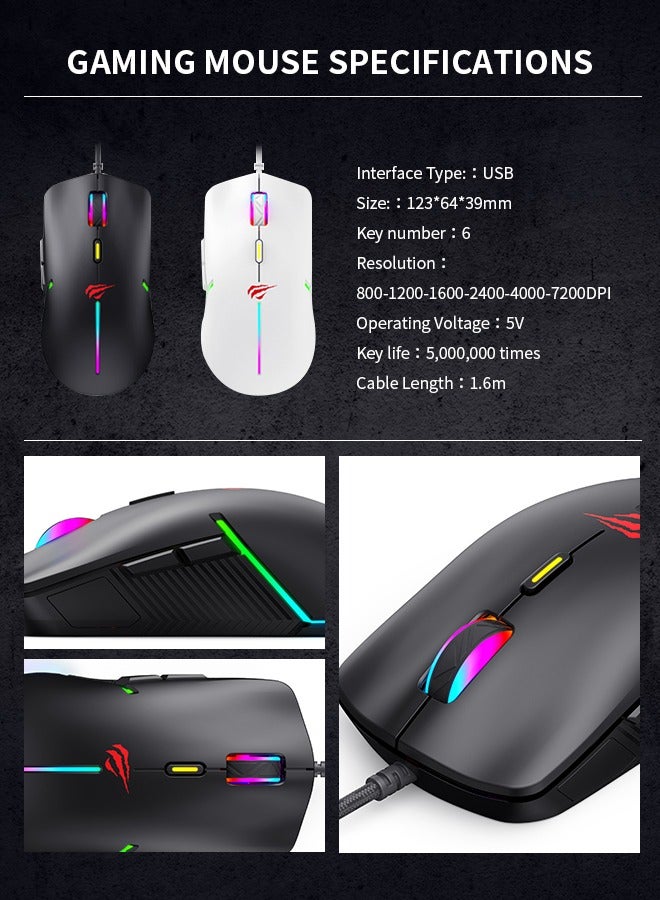 ماوس، ماوس ألعاب عالي الأداء، تصميم بإضاءة خلفية RGB، تنظيم 6-DPI، أسود
